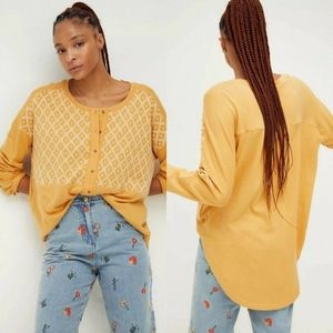FREE PEOPLE Free Spirit Woven Motif Yellow Henley